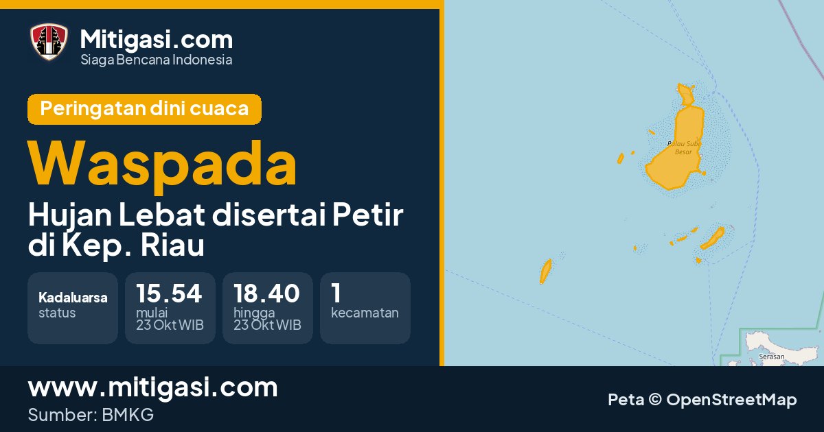 Peringatan dini cuaca BMKG tingkat Waspada di Kep. Riau. (Mitigasi.com/data BMKG)
