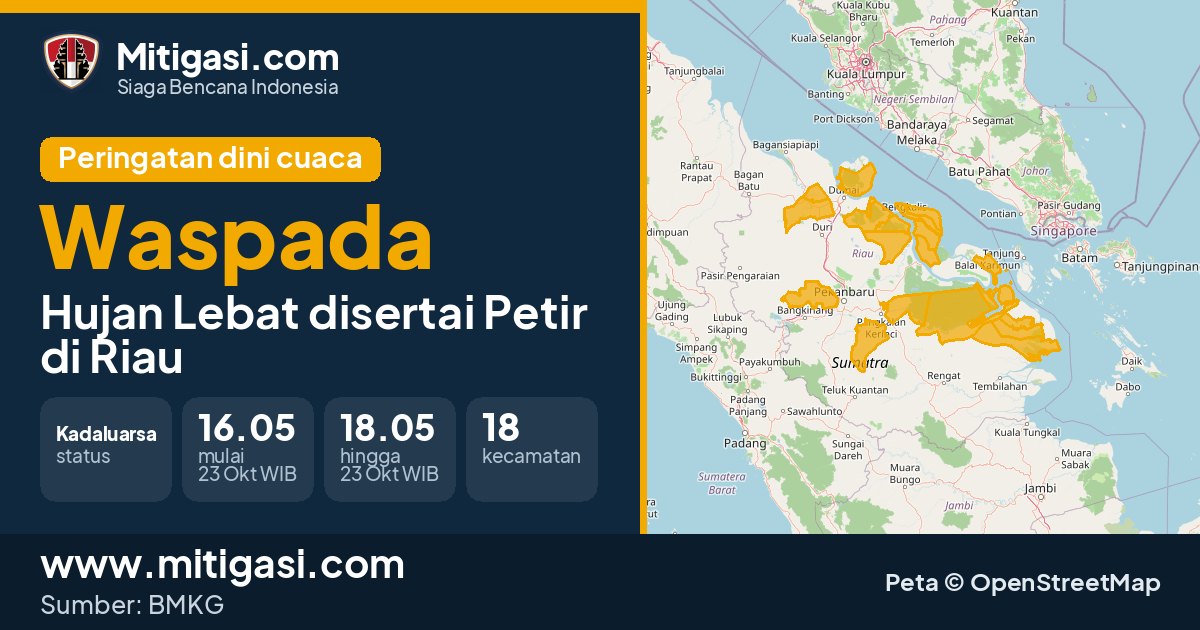 Peringatan dini cuaca BMKG tingkat Waspada di Riau. (Mitigasi.com/data BMKG)