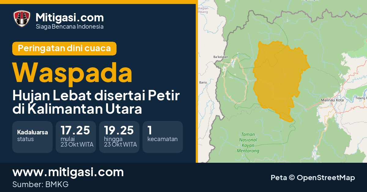 Peringatan dini cuaca BMKG tingkat Waspada di Kalimantan Utara. (Mitigasi.com/data BMKG)