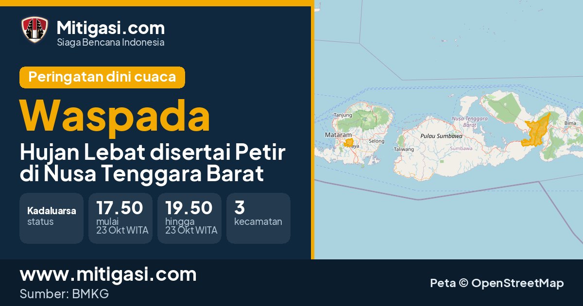 Peringatan dini cuaca BMKG tingkat Waspada di Nusa Tenggara Barat. (Mitigasi.com/data BMKG)