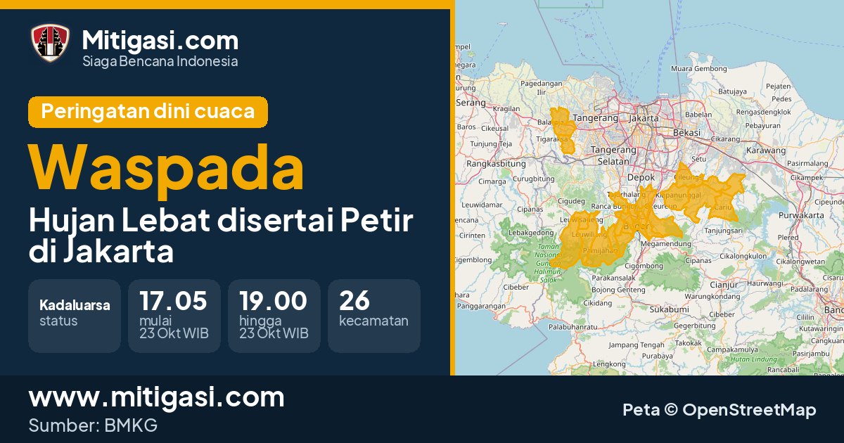 Peringatan dini cuaca BMKG tingkat Waspada di DKI Jakarta. (Mitigasi.com/data BMKG)
