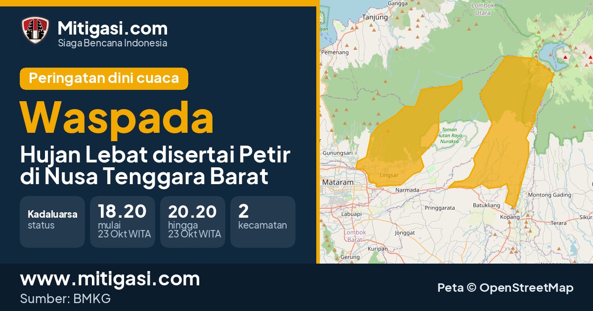 Peringatan dini cuaca BMKG tingkat Waspada di Nusa Tenggara Barat. (Mitigasi.com/data BMKG)