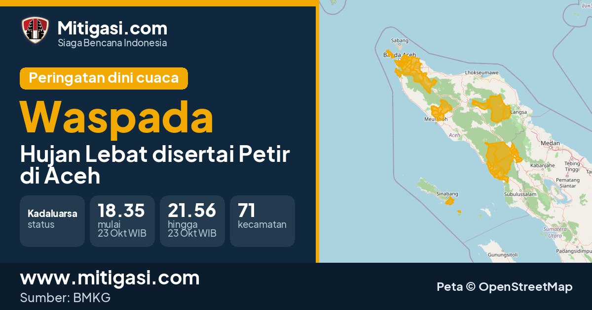 Peringatan dini cuaca BMKG tingkat Waspada di Aceh. (Mitigasi.com/data BMKG)