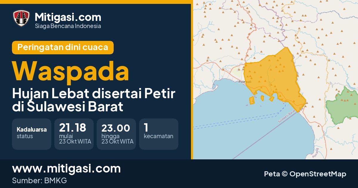 Peringatan dini cuaca BMKG tingkat Waspada di Sulawesi Barat. (Mitigasi.com/data BMKG)