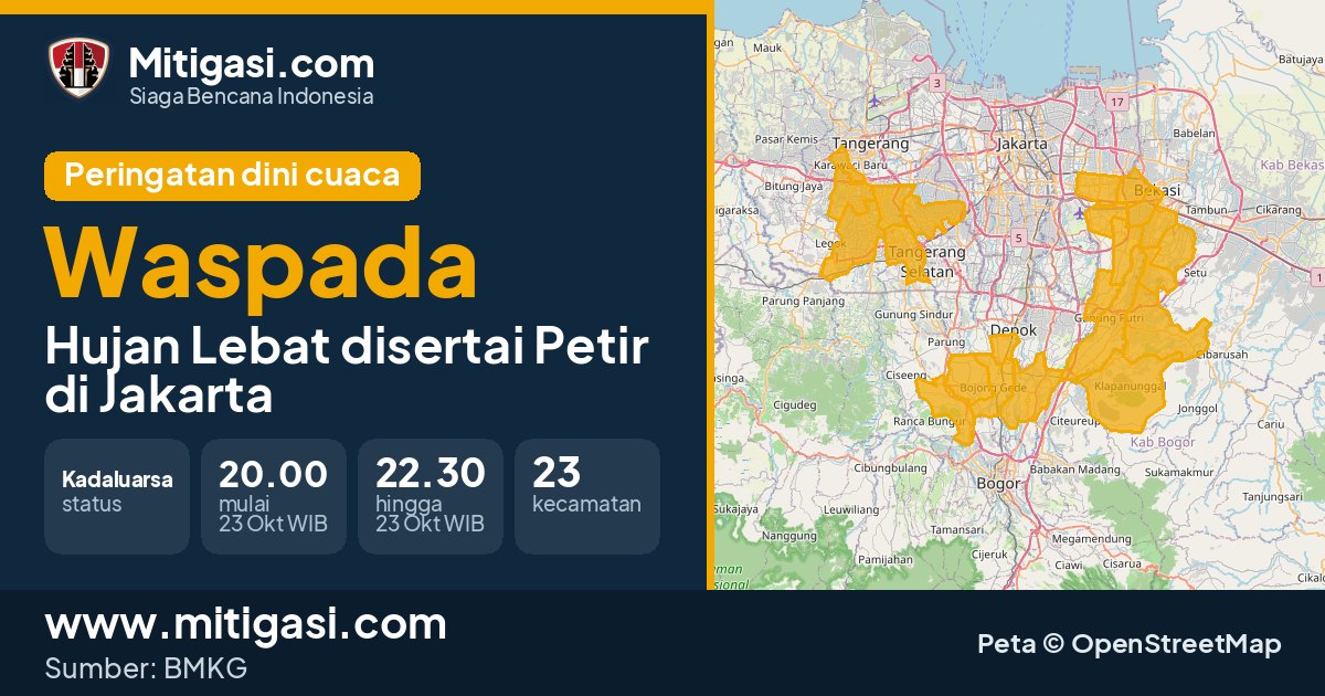 Peringatan dini cuaca BMKG tingkat Waspada di DKI Jakarta. (Mitigasi.com/data BMKG)