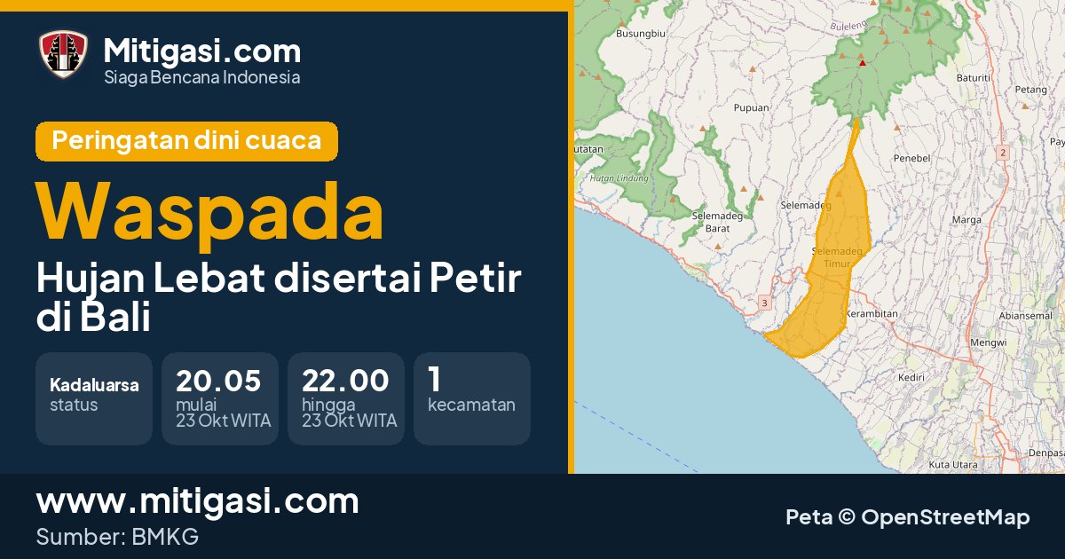 Peringatan dini cuaca BMKG tingkat Waspada di Bali. (Mitigasi.com/data BMKG)