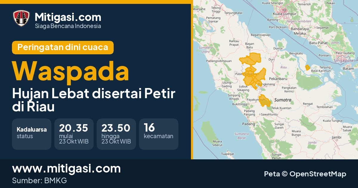 Peringatan dini cuaca BMKG tingkat Waspada di Riau. (Mitigasi.com/data BMKG)