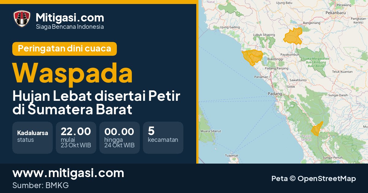 Peringatan dini cuaca BMKG tingkat Waspada di Sumatera Barat. (Mitigasi.com/data BMKG)