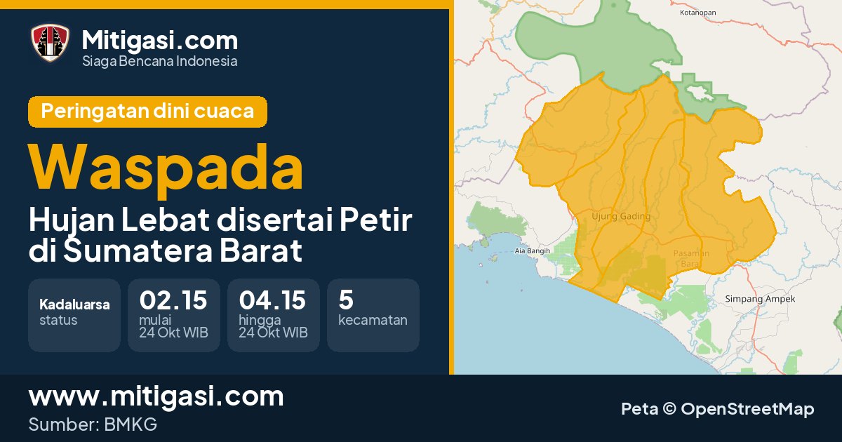 Peringatan dini cuaca BMKG tingkat Waspada di Sumatera Barat. (Mitigasi.com/data BMKG)