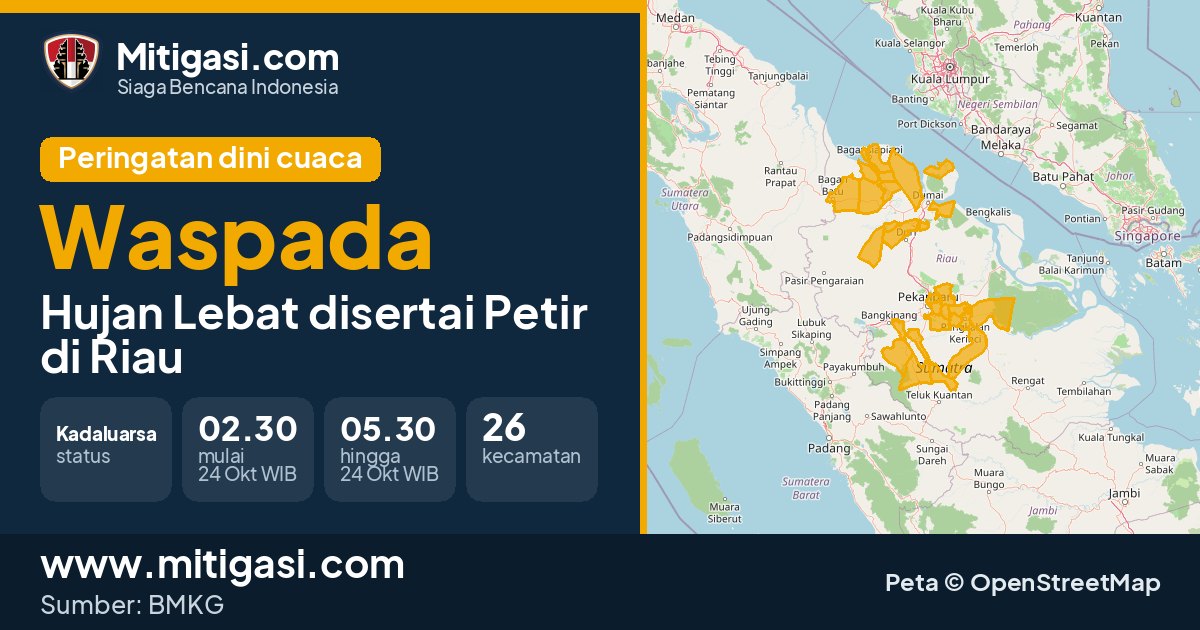 Peringatan dini cuaca BMKG tingkat Waspada di Riau. (Mitigasi.com/data BMKG)