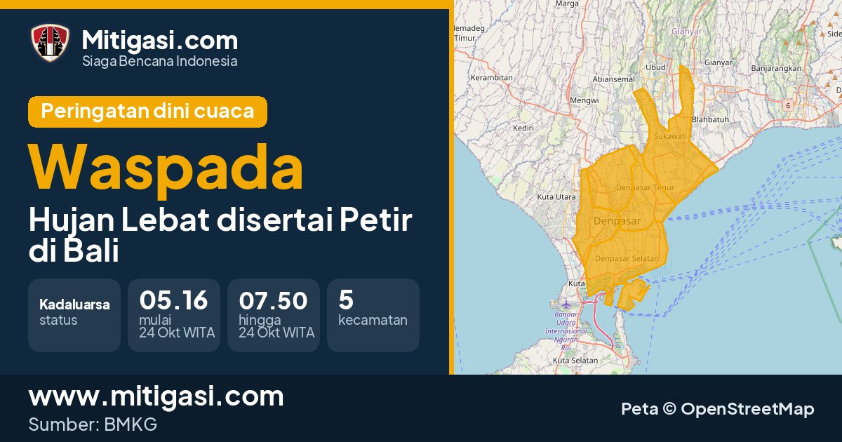Peringatan dini cuaca BMKG tingkat Waspada di Bali. (Mitigasi.com/data BMKG)