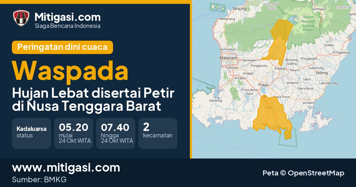 Peringatan dini cuaca BMKG tingkat Waspada di Nusa Tenggara Barat. (Mitigasi.com/data BMKG)