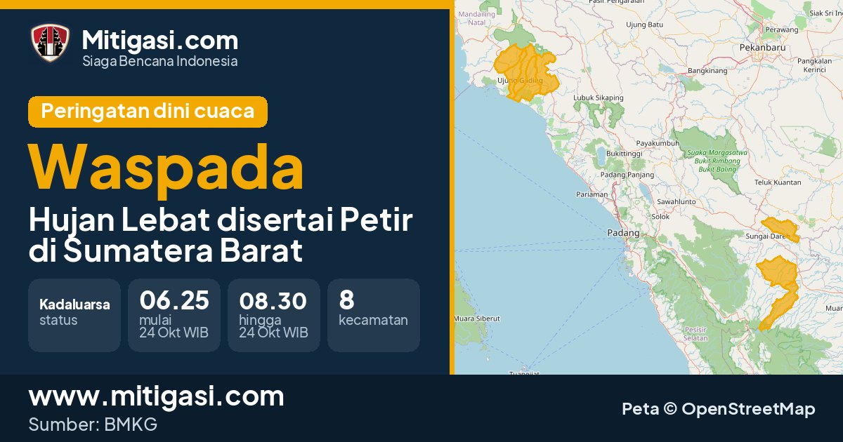 Peringatan dini cuaca BMKG tingkat Waspada di Sumatera Barat. (Mitigasi.com/data BMKG)