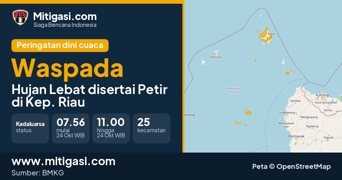 Peringatan dini cuaca BMKG tingkat Waspada di Kep. Riau. (Mitigasi.com/data BMKG)