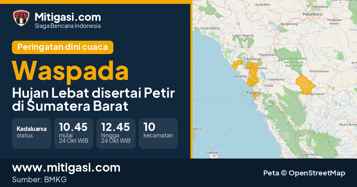 Peringatan dini cuaca BMKG tingkat Waspada di Sumatera Barat. (Mitigasi.com/data BMKG)