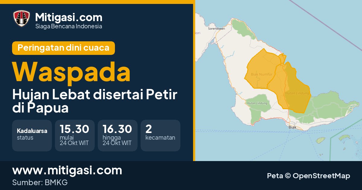 Peringatan dini cuaca BMKG tingkat Waspada di Papua. (Mitigasi.com/data BMKG)