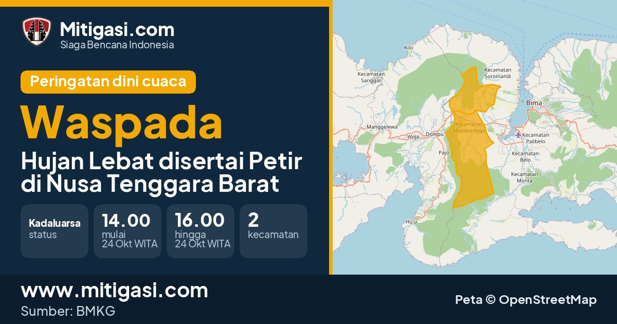 Peringatan dini cuaca BMKG tingkat Waspada di Nusa Tenggara Barat. (Mitigasi.com/data BMKG)