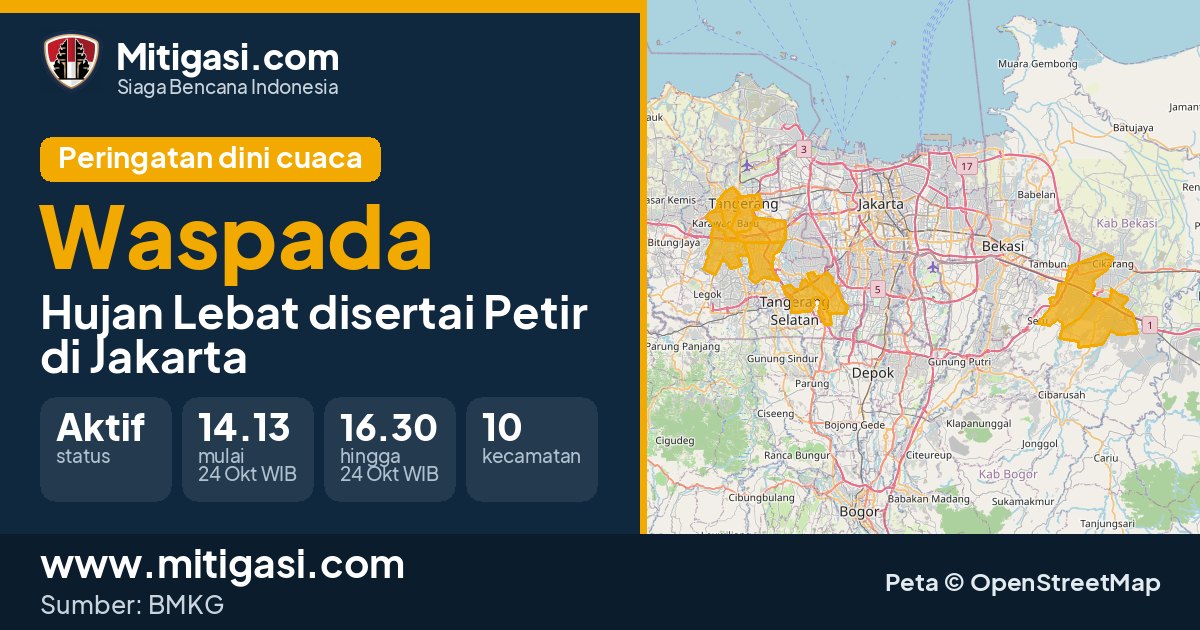 Peringatan dini cuaca BMKG tingkat Waspada di DKI Jakarta. (Mitigasi.com/data BMKG)