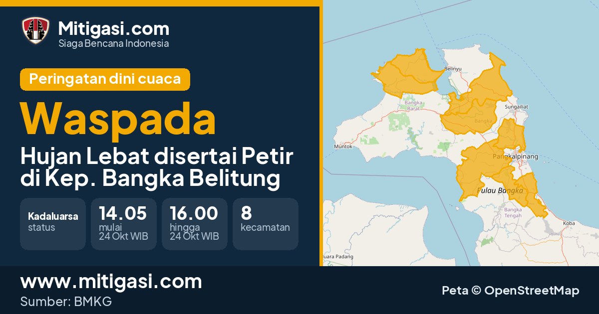 Peringatan dini cuaca BMKG tingkat Waspada di Kep. Bangka Belitung. (Mitigasi.com/data BMKG)