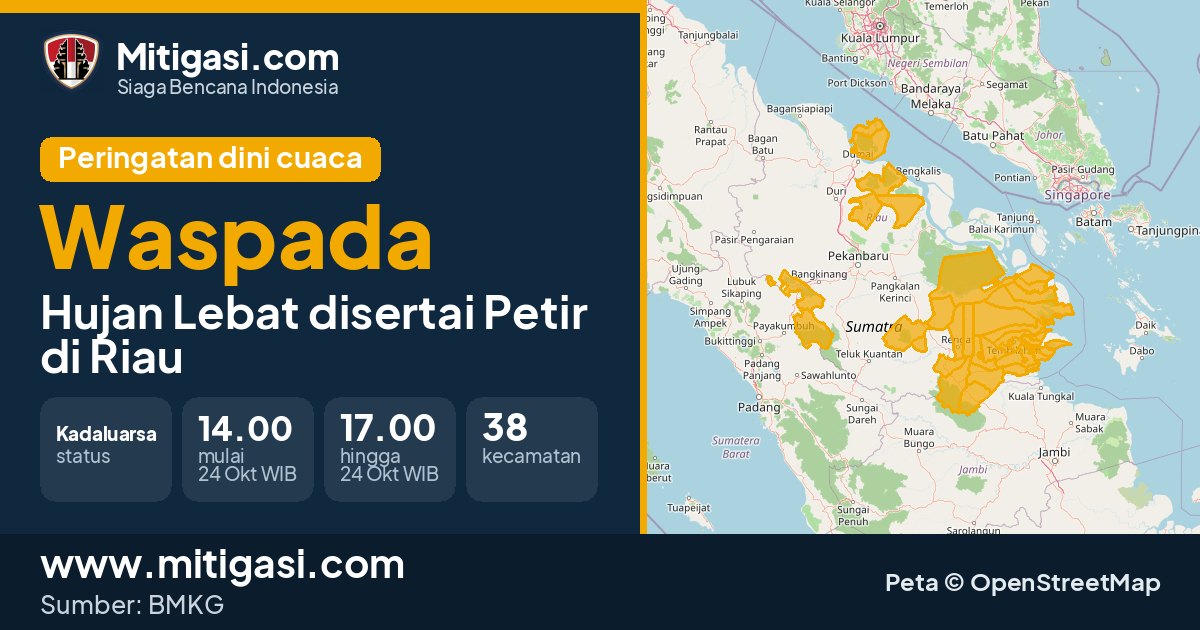 Peringatan dini cuaca BMKG tingkat Waspada di Riau. (Mitigasi.com/data BMKG)