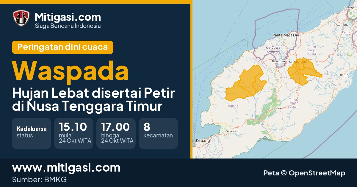 Peringatan dini cuaca BMKG tingkat Waspada di Nusa Tenggara Timur. (Mitigasi.com/data BMKG)