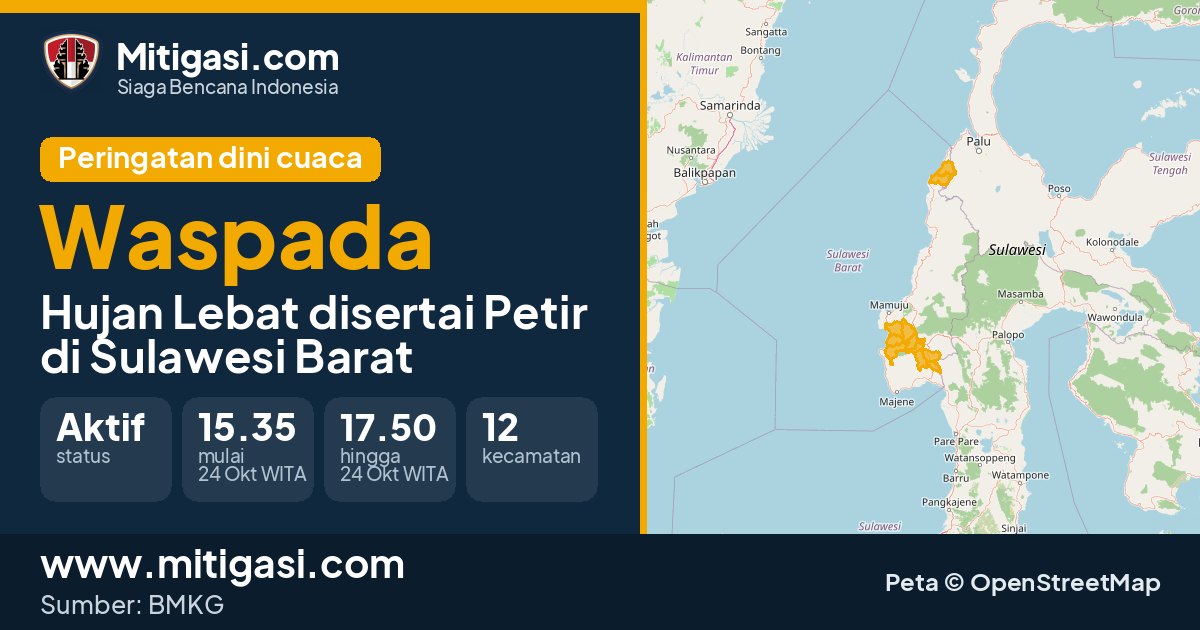 Peringatan dini cuaca BMKG tingkat Waspada di Sulawesi Barat. (Mitigasi.com/data BMKG)