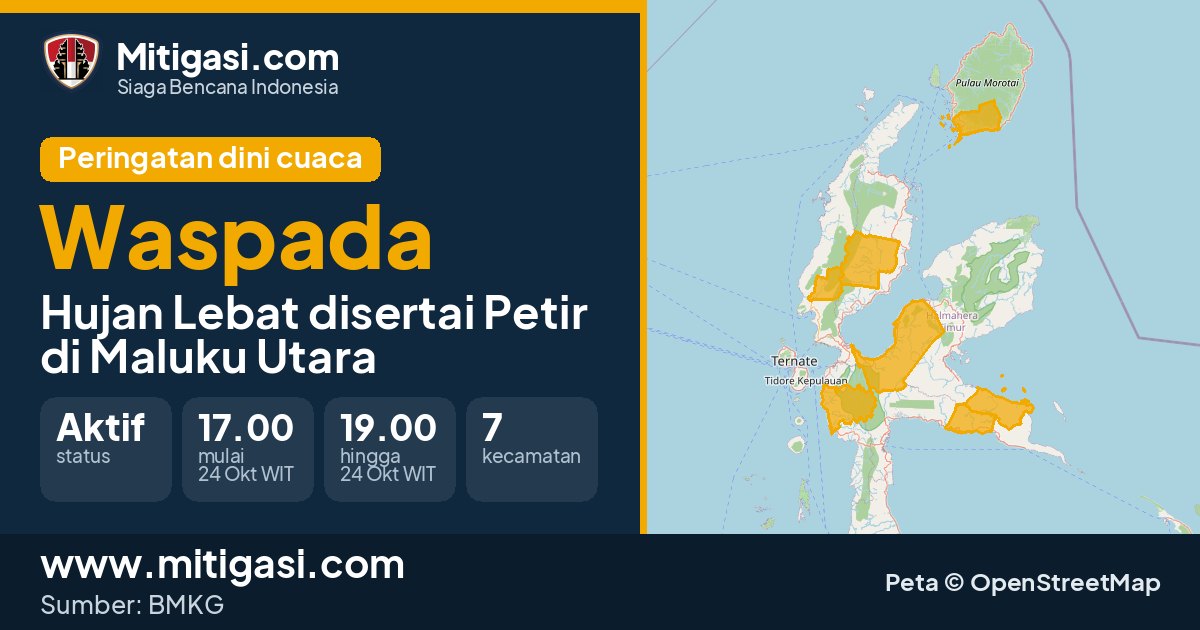 Peringatan dini cuaca BMKG tingkat Waspada di Maluku Utara. (Mitigasi.com/data BMKG)