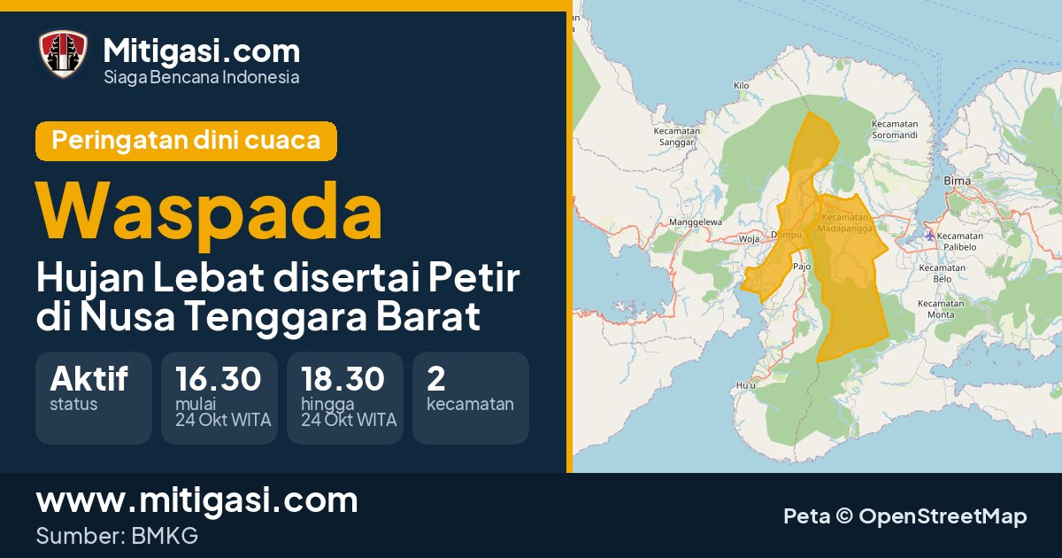 Peringatan dini cuaca BMKG tingkat Waspada di Nusa Tenggara Barat. (Mitigasi.com/data BMKG)