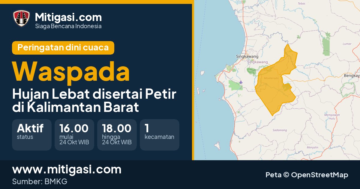 Peringatan dini cuaca BMKG tingkat Waspada di Kalimantan Barat. (Mitigasi.com/data BMKG)