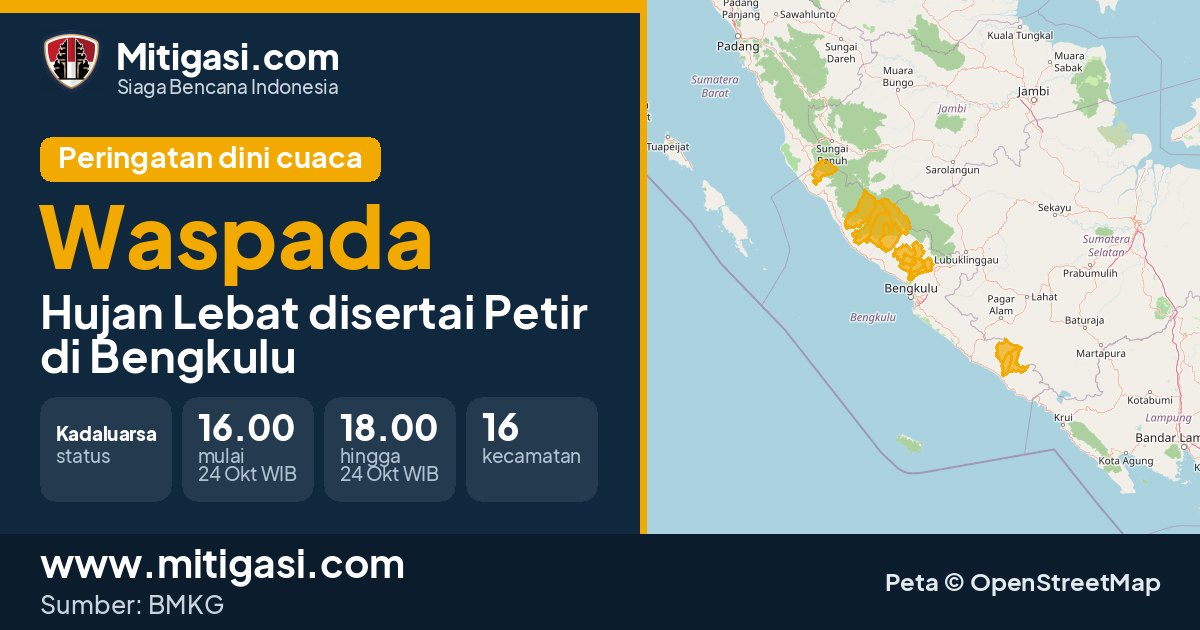 Peringatan dini cuaca BMKG tingkat Waspada di Bengkulu. (Mitigasi.com/data BMKG)