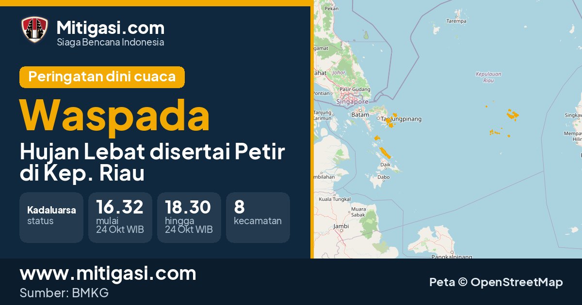 Peringatan dini cuaca BMKG tingkat Waspada di Kep. Riau. (Mitigasi.com/data BMKG)