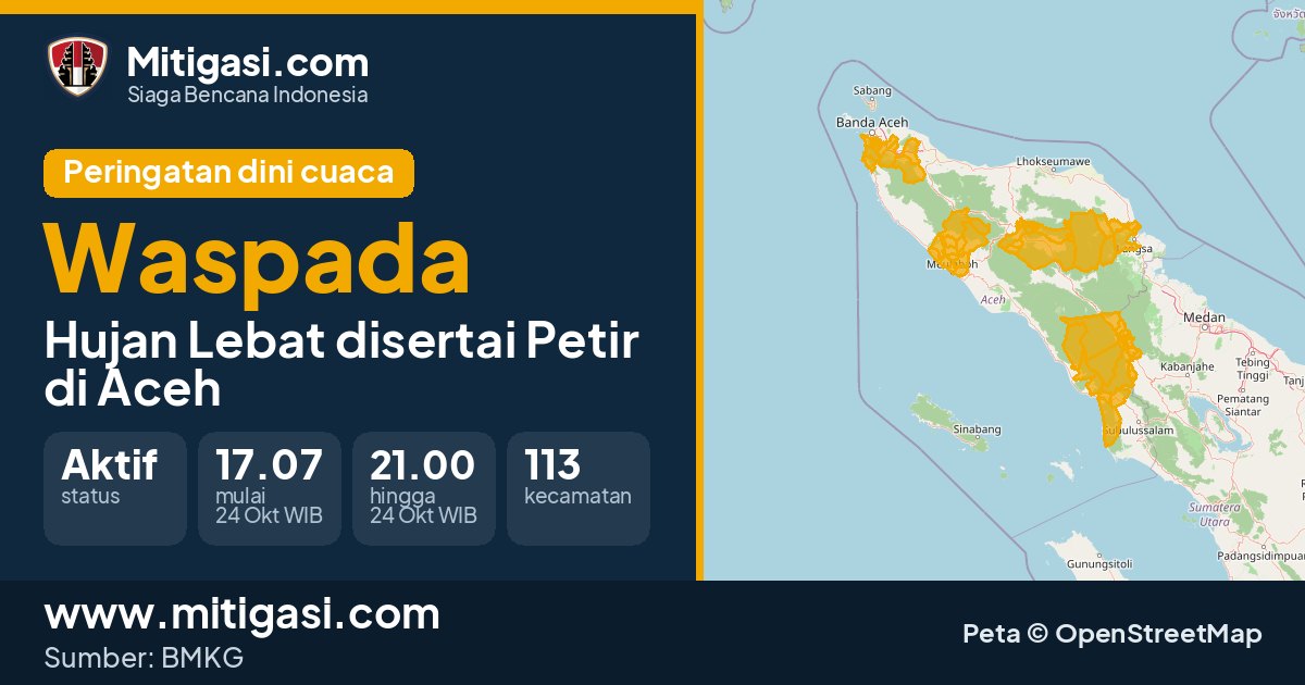 Peringatan dini cuaca BMKG tingkat Waspada di Aceh. (Mitigasi.com/data BMKG)