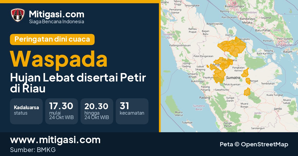 Peringatan dini cuaca BMKG tingkat Waspada di Riau. (Mitigasi.com/data BMKG)