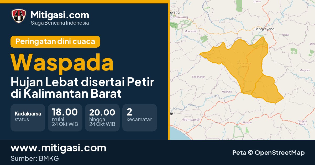Peringatan dini cuaca BMKG tingkat Waspada di Kalimantan Barat. (Mitigasi.com/data BMKG)