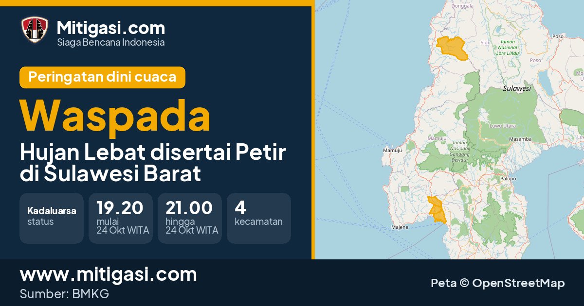 Peringatan dini cuaca BMKG tingkat Waspada di Sulawesi Barat. (Mitigasi.com/data BMKG)
