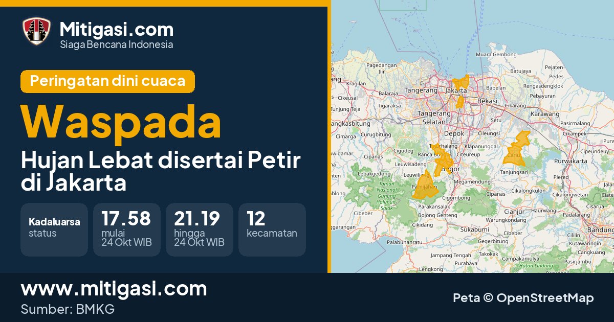 Peringatan dini cuaca BMKG tingkat Waspada di DKI Jakarta. (Mitigasi.com/data BMKG)