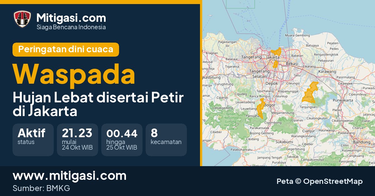 Peringatan dini cuaca BMKG tingkat Waspada di DKI Jakarta. (Mitigasi.com/data BMKG)