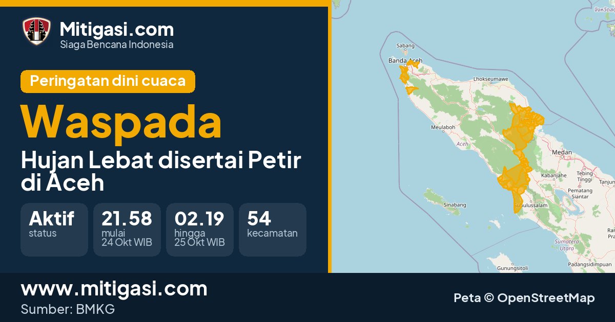 Peringatan dini cuaca BMKG tingkat Waspada di Aceh. (Mitigasi.com/data BMKG)