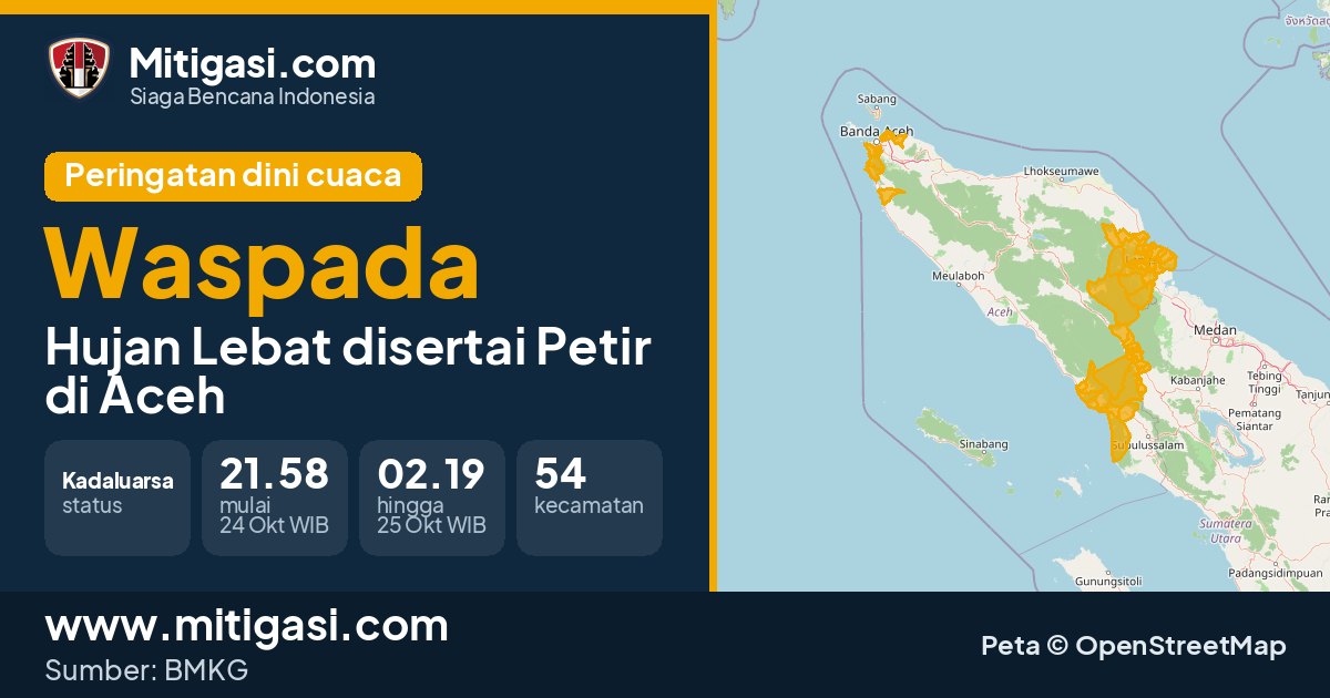 Peringatan dini cuaca BMKG tingkat Waspada di Aceh. (Mitigasi.com/data BMKG)