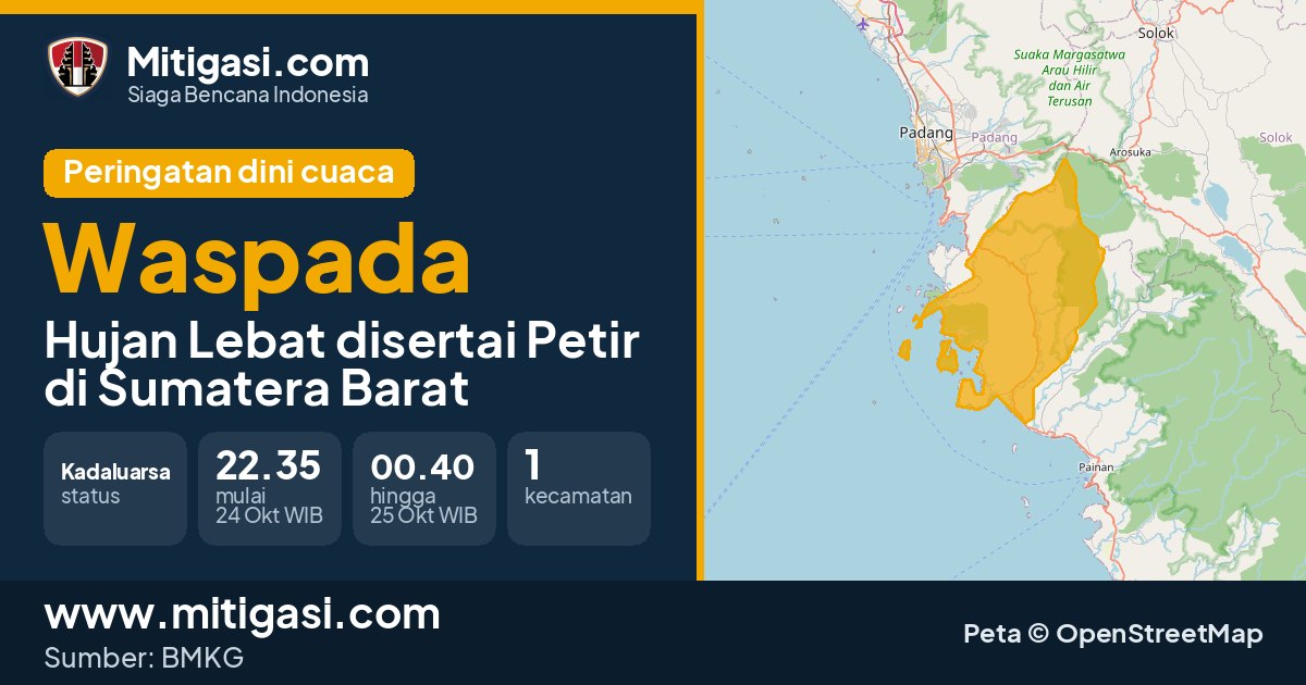 Peringatan dini cuaca BMKG tingkat Waspada di Sumatera Barat. (Mitigasi.com/data BMKG)