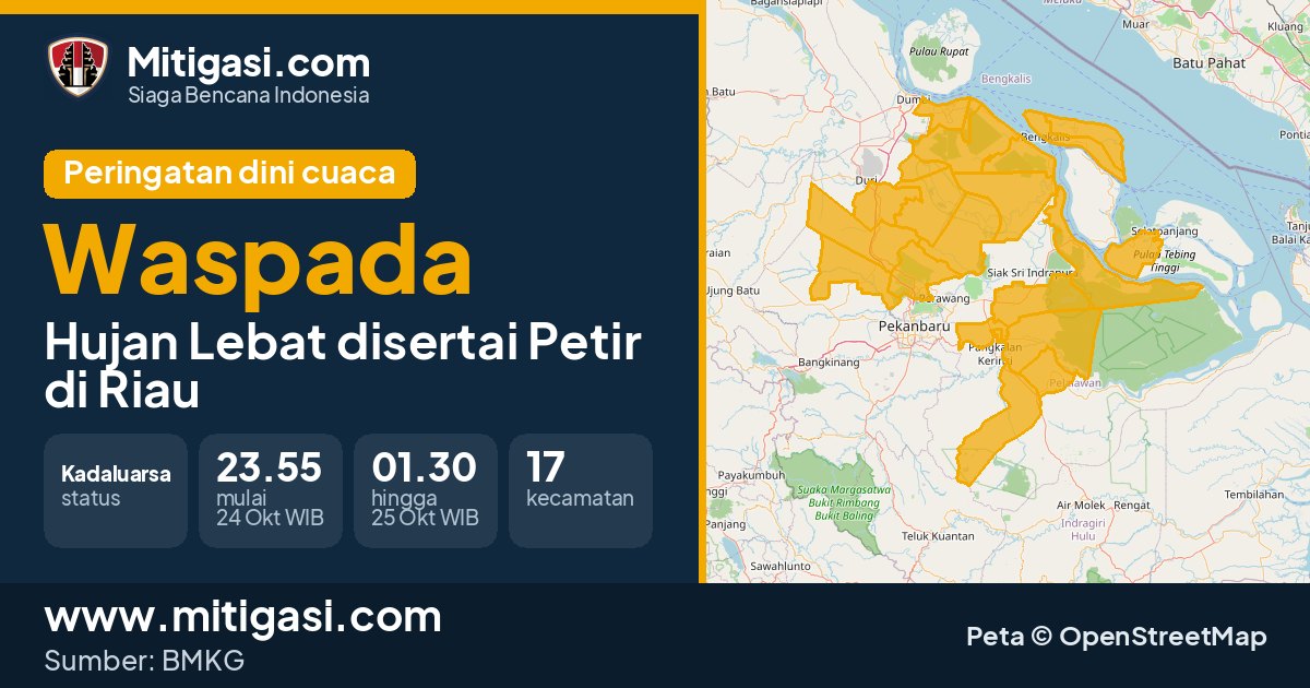 Peringatan dini cuaca BMKG tingkat Waspada di Riau. (Mitigasi.com/data BMKG)