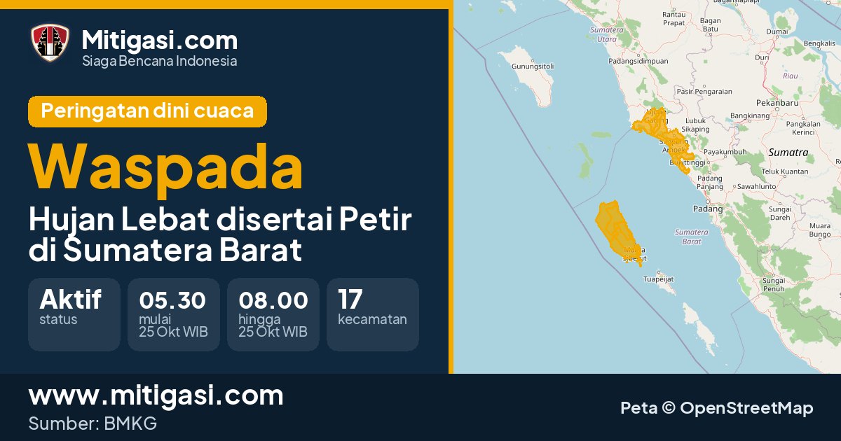 Peringatan dini cuaca BMKG tingkat Waspada di Sumatera Barat. (Mitigasi.com/data BMKG)