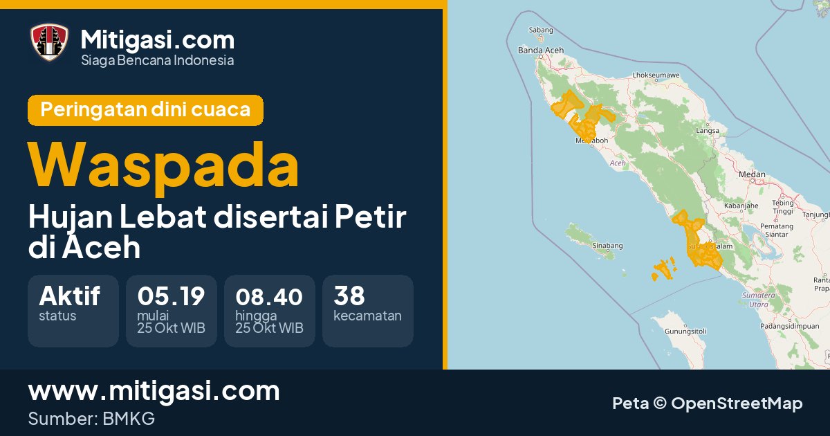 Peringatan dini cuaca BMKG tingkat Waspada di Aceh. (Mitigasi.com/data BMKG)