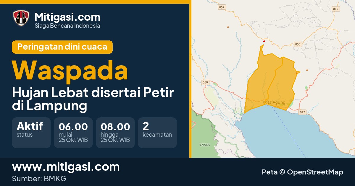 Peringatan dini cuaca BMKG tingkat Waspada di Lampung. (Mitigasi.com/data BMKG)