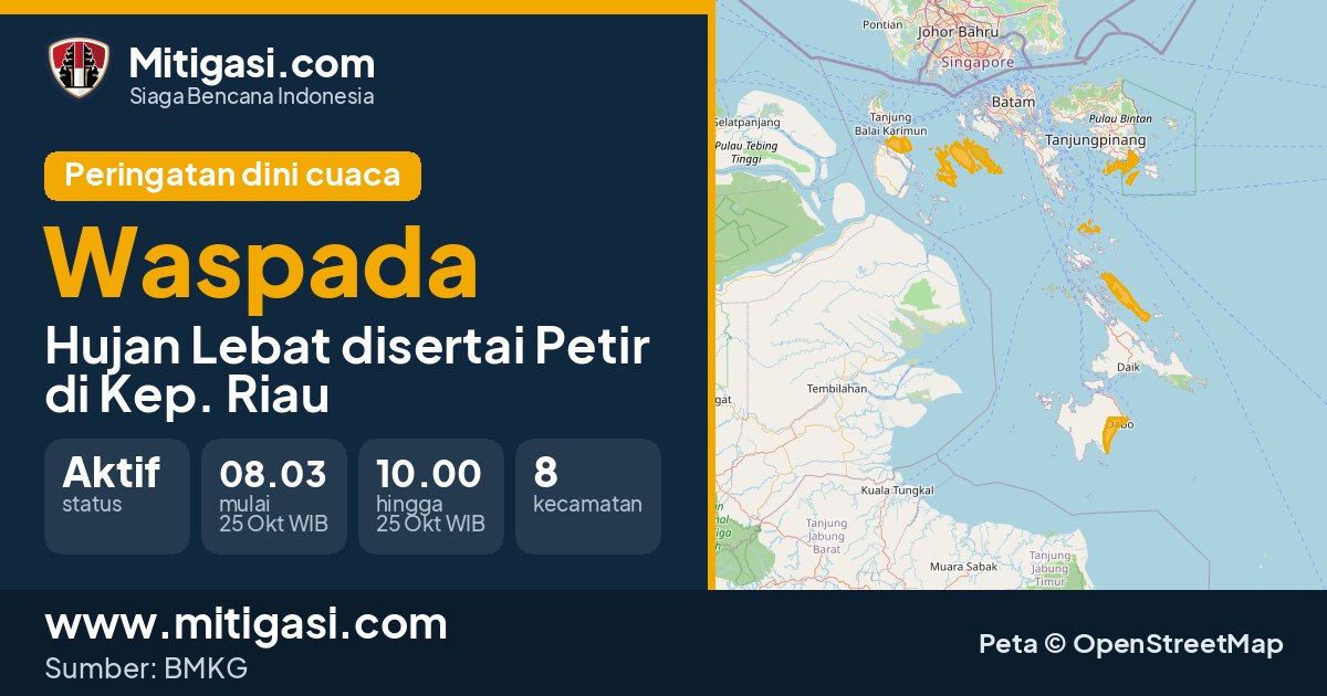 Peringatan dini cuaca BMKG tingkat Waspada di Kep. Riau. (Mitigasi.com/data BMKG)