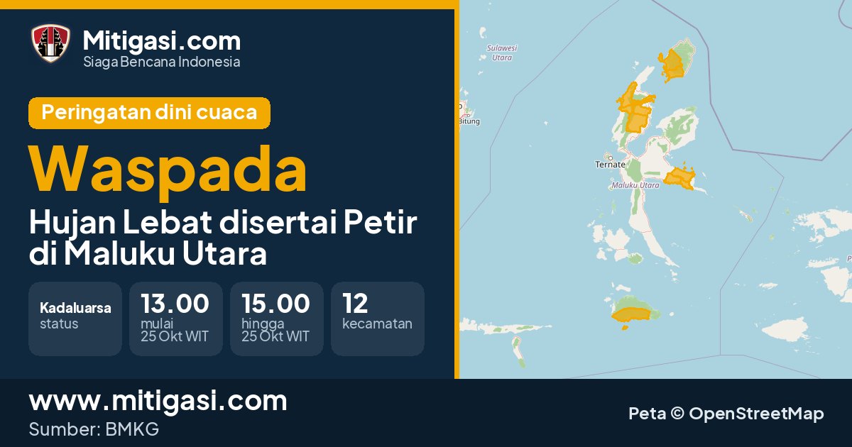 Peringatan dini cuaca BMKG tingkat Waspada di Maluku Utara. (Mitigasi.com/data BMKG)