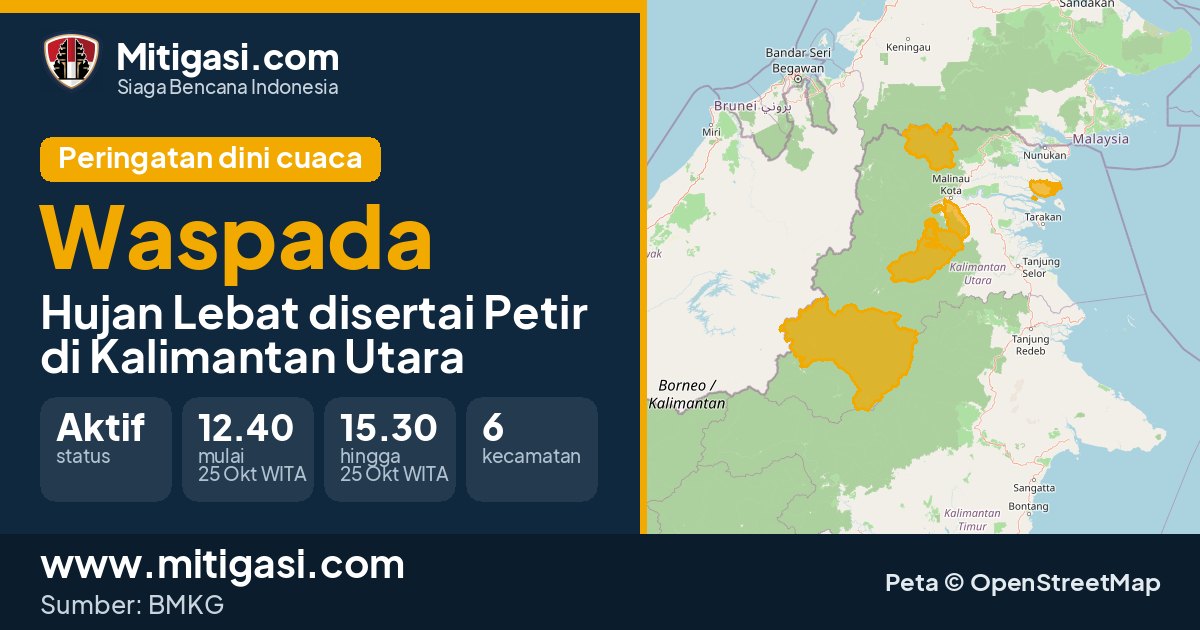Peringatan dini cuaca BMKG tingkat Waspada di Kalimantan Utara. (Mitigasi.com/data BMKG)