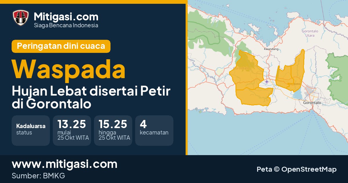 Peringatan dini cuaca BMKG tingkat Waspada di Gorontalo. (Mitigasi.com/data BMKG)