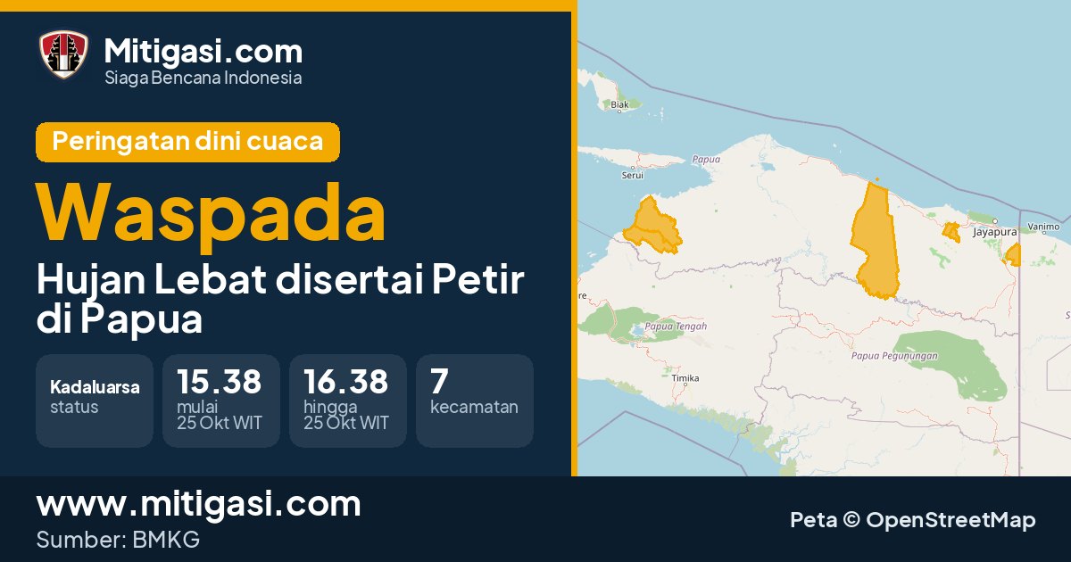 Peringatan dini cuaca BMKG tingkat Waspada di Papua. (Mitigasi.com/data BMKG)