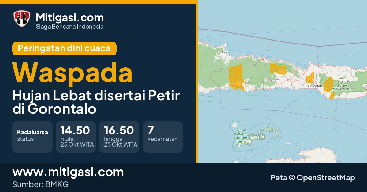 Peringatan dini cuaca BMKG tingkat Waspada di Gorontalo. (Mitigasi.com/data BMKG)